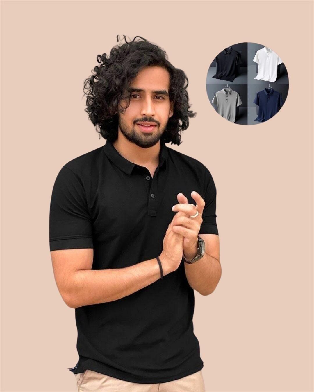 Men’s Half Sleeve Polo T-Shirt Combo (Set of 4) – Solid, Poly Matte Material