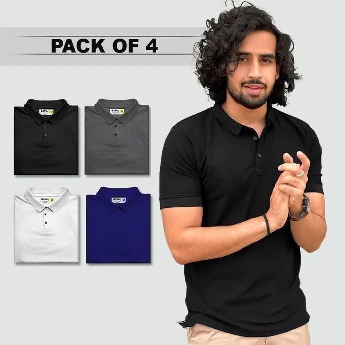 Men’s Half Sleeve Polo T-Shirt Combo (Set of 4) – Solid, Poly Matte Material